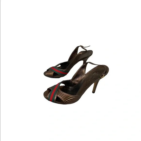 Gucci heels shoes pumps stiletto slip in sandals authentic web peep open toe